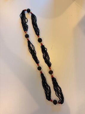Black and Red Beaded Multi-Strand Necklace